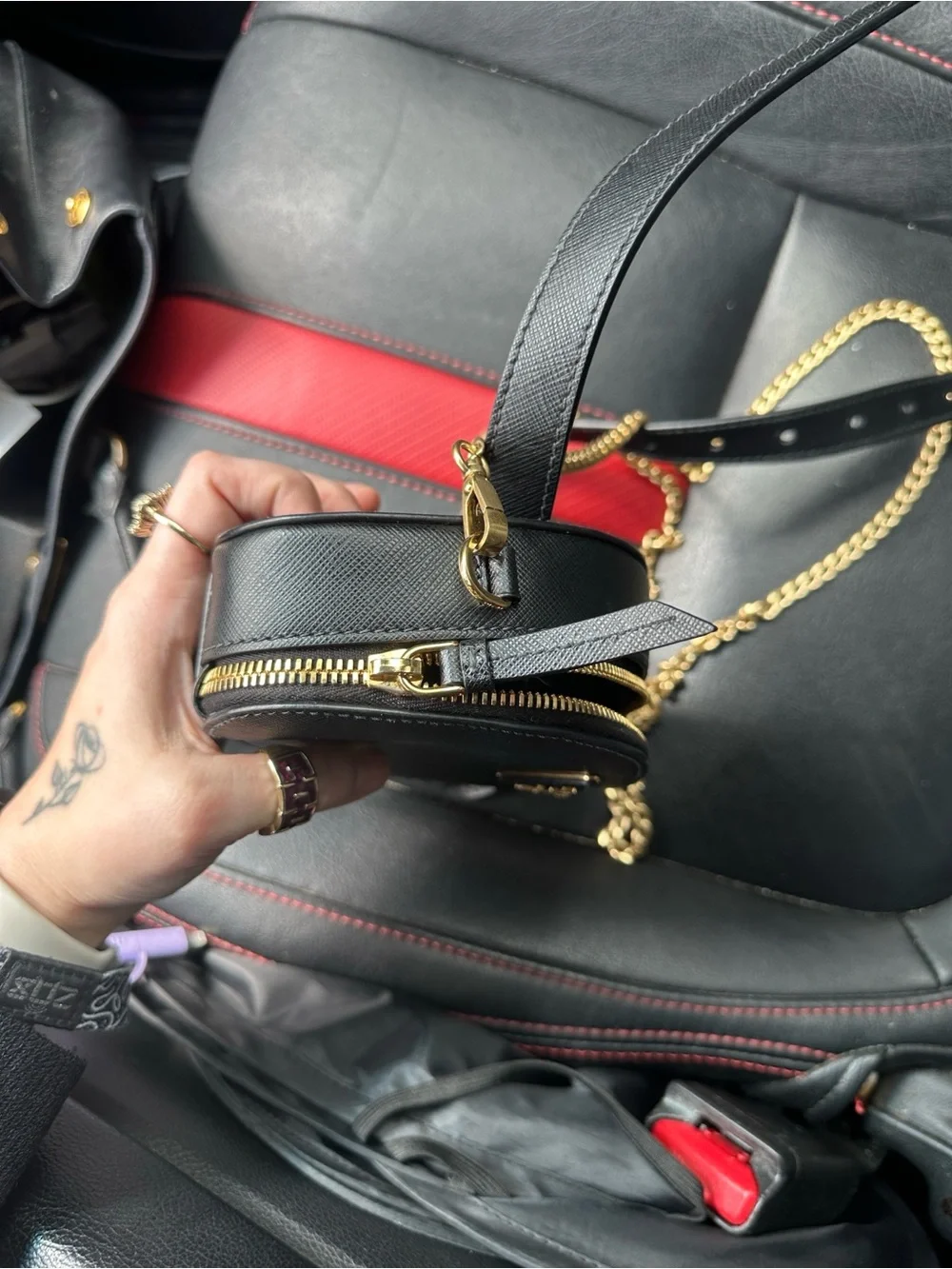 Prada Black Saffiano Leather Crossbody Belt Bag with Gold Chain Strap